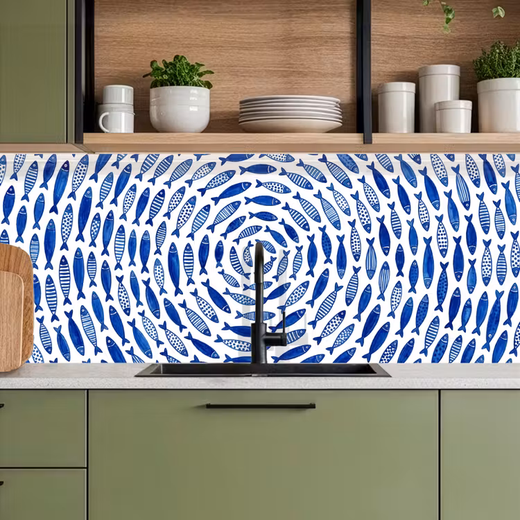 Vis - Patroon - Onderwater - Abstract - Blauw keuken achterwand 2 middel -sfeer3