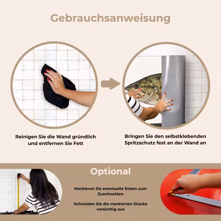 Vissen - Natuur - Vintage keuken achterwand spatscherm klein -gebruiksaanwijzing_DE