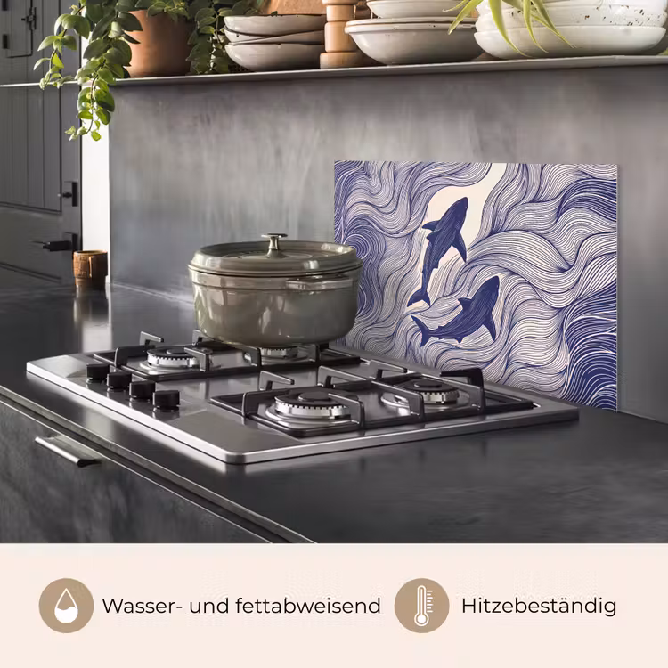 Vis - Oceaan - Lijntekening - Blauw - Dieren keuken achterwand spatscherm klein -usp_DE