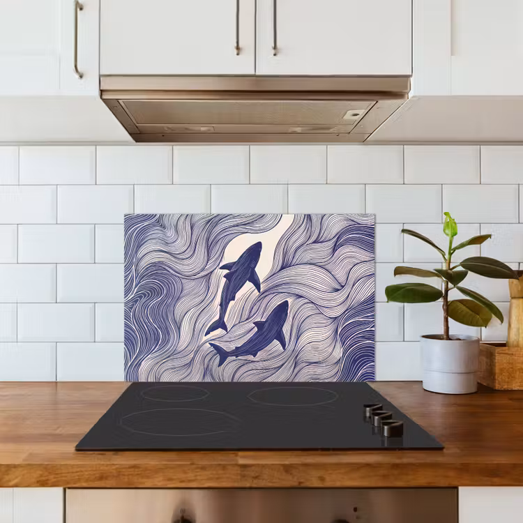 Vis - Oceaan - Lijntekening - Blauw - Dieren keuken achterwand spatscherm klein -sfeer2