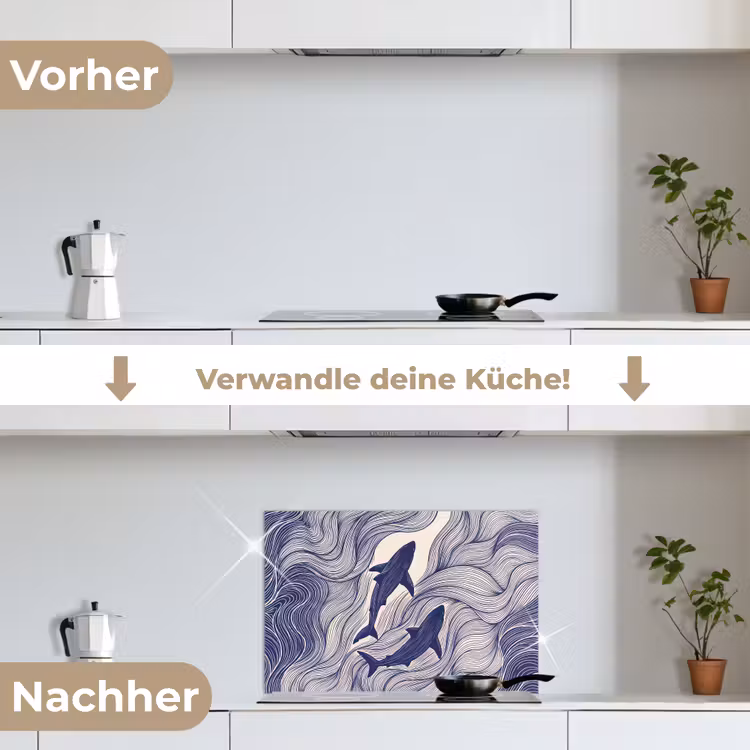 Vis - Oceaan - Lijntekening - Blauw - Dieren keuken achterwand spatscherm klein -voor_na_DE