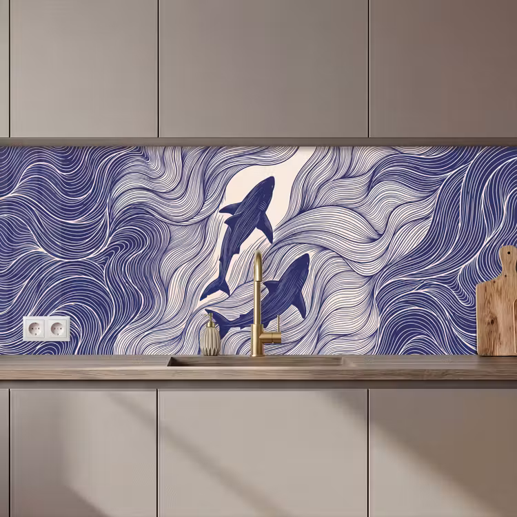 Vis - Oceaan - Lijntekening - Blauw - Dieren keuken achterwand 2 middel zz_3dshopping