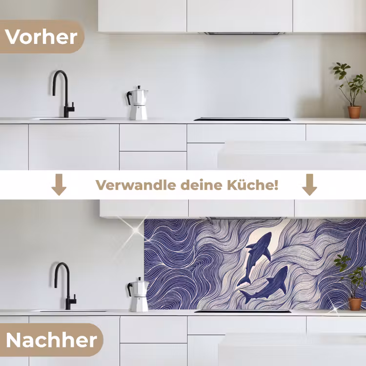Vis - Oceaan - Lijntekening - Blauw - Dieren keuken achterwand 2 middel -voor-na_DE