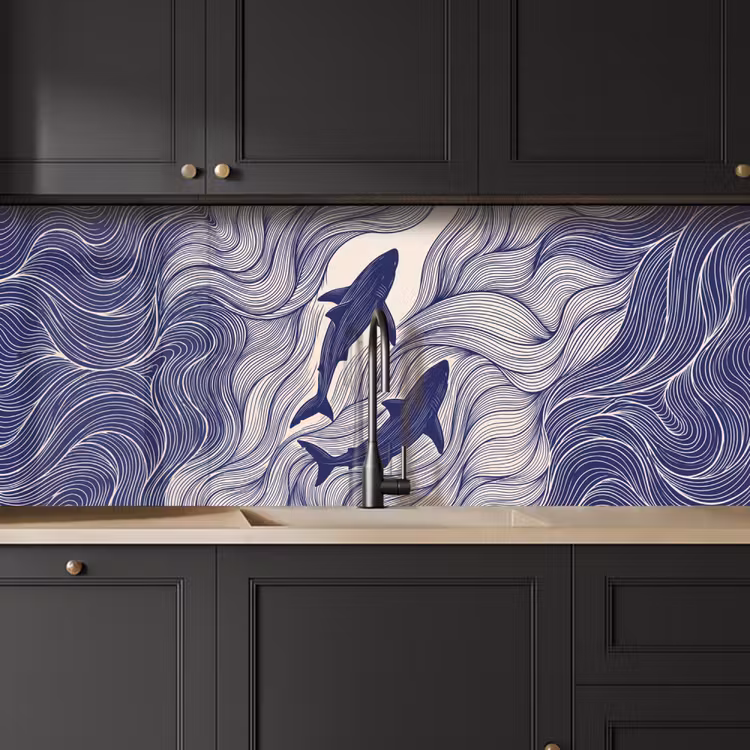 Vis - Oceaan - Lijntekening - Blauw - Dieren keuken achterwand 2 middel -sfeer1