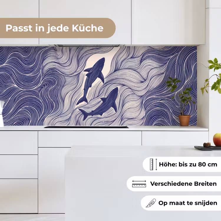 Vis - Oceaan - Lijntekening - Blauw - Dieren keuken achterwand 2 middel -sfeer4_DE