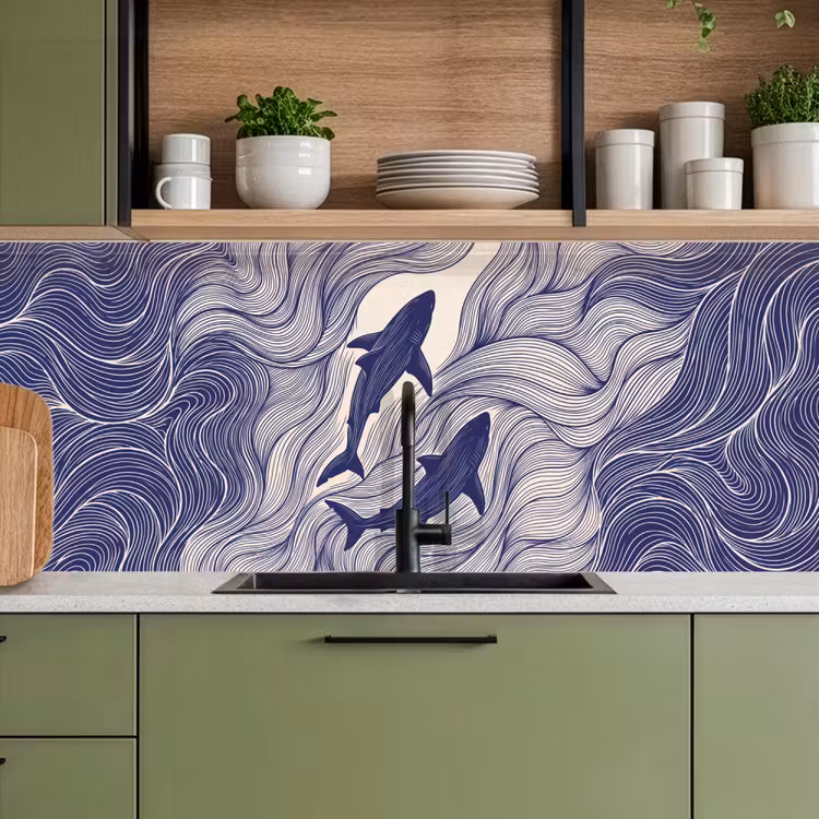 Vis - Oceaan - Lijntekening - Blauw - Dieren keuken achterwand 2 middel -sfeer3