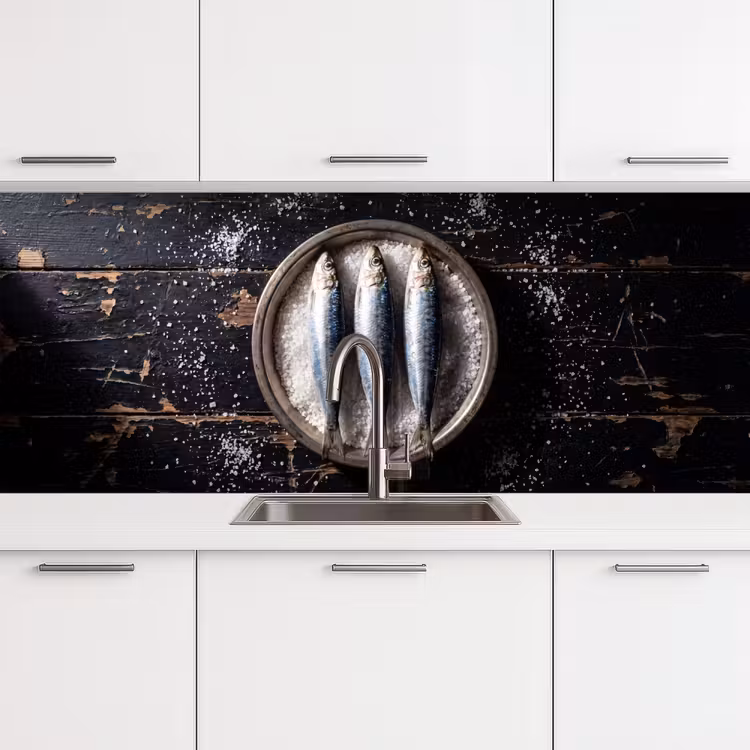 Küchenrückwand - Fisch – Salz – Essen - Vis - Zout - Eten keuken achterwand 2 middel