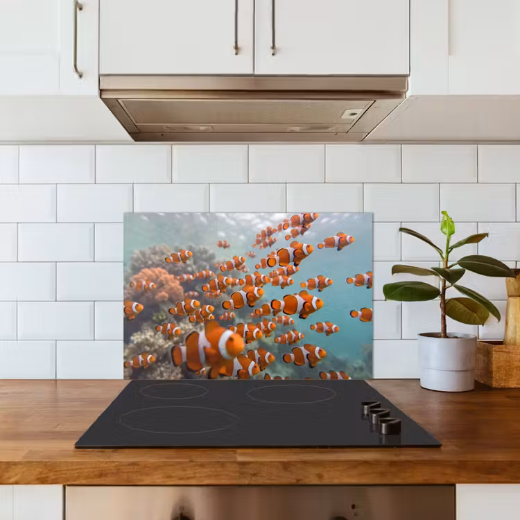 Vis - School - Onderwater - Dieren - Oranje keuken achterwand spatscherm klein -sfeer2