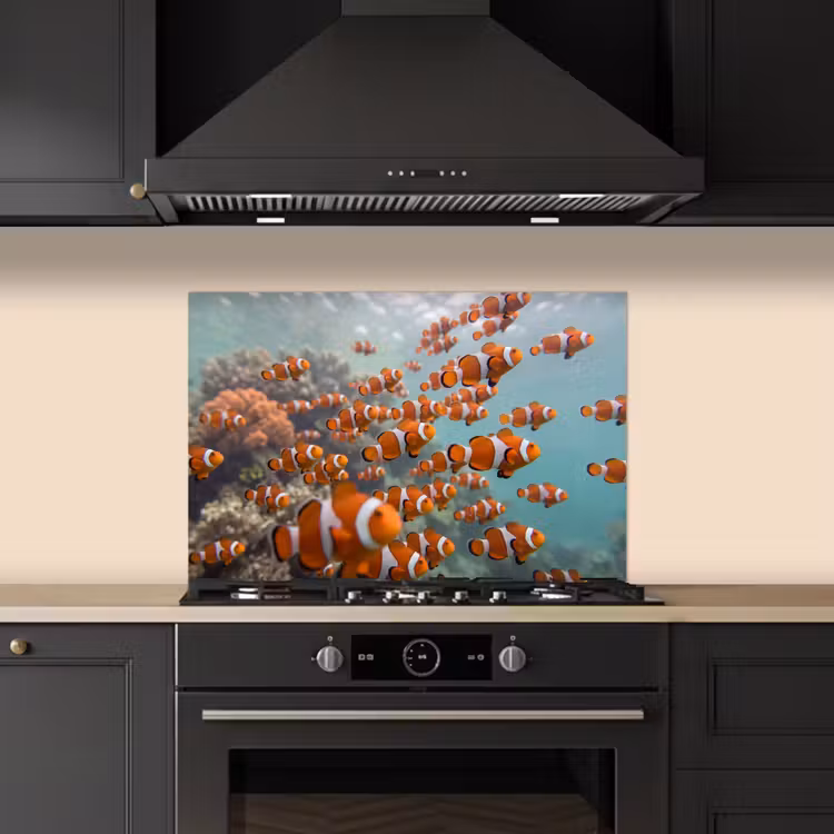 Vis - School - Onderwater - Dieren - Oranje keuken achterwand spatscherm klein -sfeer1