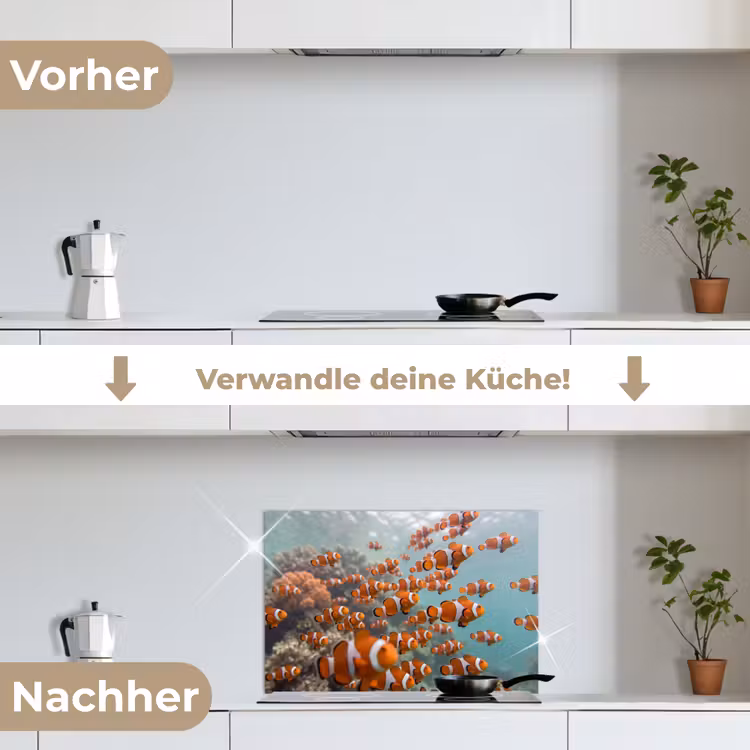 Vis - School - Onderwater - Dieren - Oranje keuken achterwand spatscherm klein -voor_na_DE