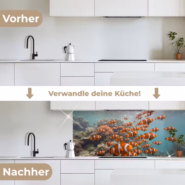 Vis - School - Onderwater - Dieren - Oranje keuken achterwand 2 middel -voor-na_DE