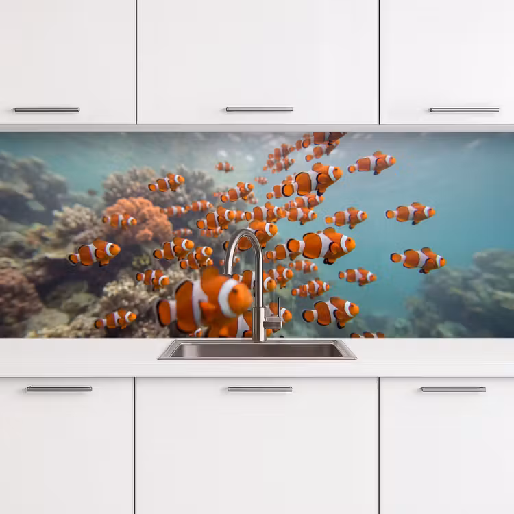 Vis - School - Onderwater - Dieren - Oranje keuken achterwand 2 middel -3d