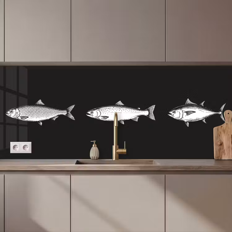 Küchenrückwand - Fisch - Schwarz - Weiß