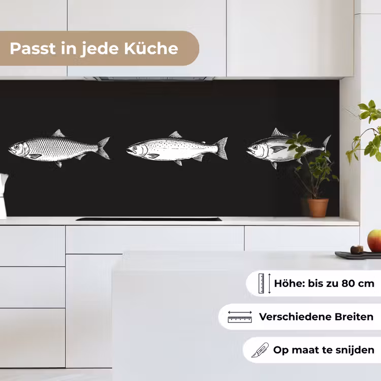 Vissen - Zwart - Wit keuken achterwand 2 middel -sfeer4_DE