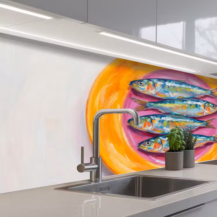 Vis - Vier - Eten - Modern - Kleurrijk keuken achterwand 2 middel -3d_schuin