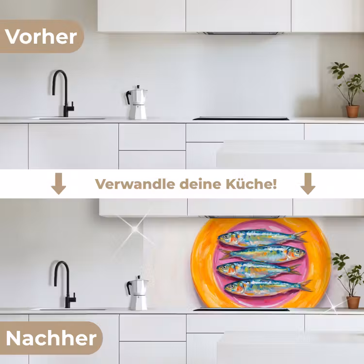 Vis - Vier - Eten - Modern - Kleurrijk keuken achterwand 2 middel -voor-na_DE