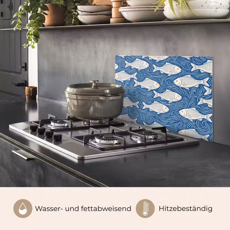 Vis - Water - Patroon - Grafisch - Blauw keuken achterwand spatscherm klein -usp_DE