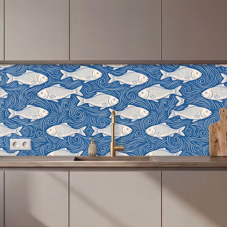Vis - Water - Patroon - Grafisch - Blauw keuken achterwand 2 middel zz_3dshopping