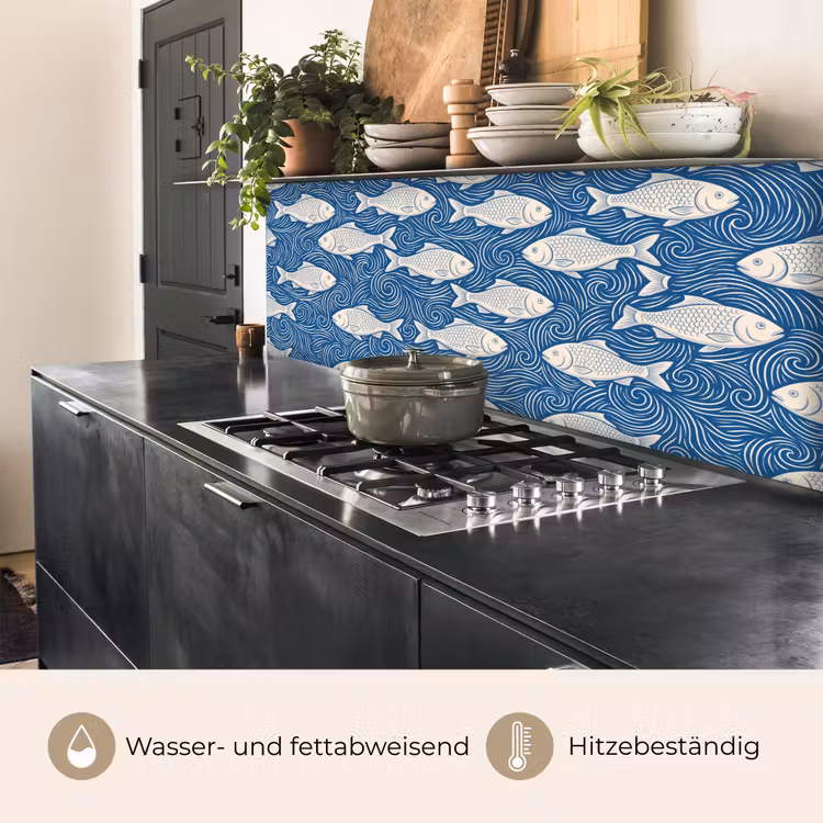 Vis - Water - Patroon - Grafisch - Blauw keuken achterwand 2 middel -usp_DE