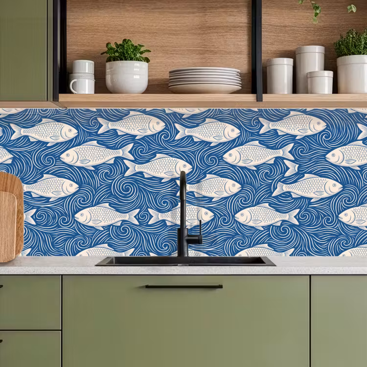 Vis - Water - Patroon - Grafisch - Blauw keuken achterwand 2 middel -sfeer3
