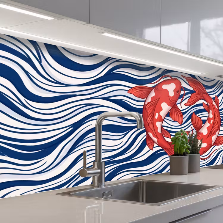 Vis - Water - Natuur - Illustratie - Rood keuken achterwand 2 middel -3d_schuin