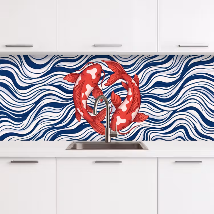 Vis - Water - Natuur - Illustratie - Rood keuken achterwand 2 middel -3d