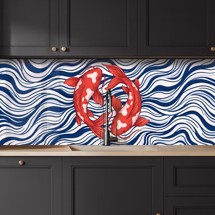 Vis - Water - Natuur - Illustratie - Rood keuken achterwand 2 middel -sfeer1