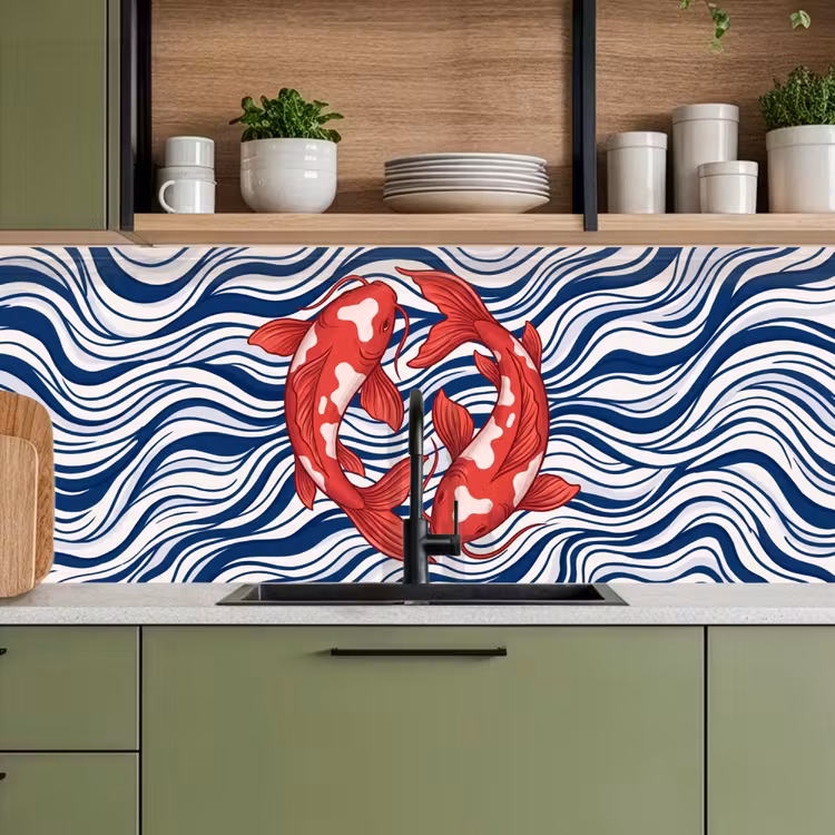 Vis - Water - Natuur - Illustratie - Rood keuken achterwand 2 middel -sfeer3