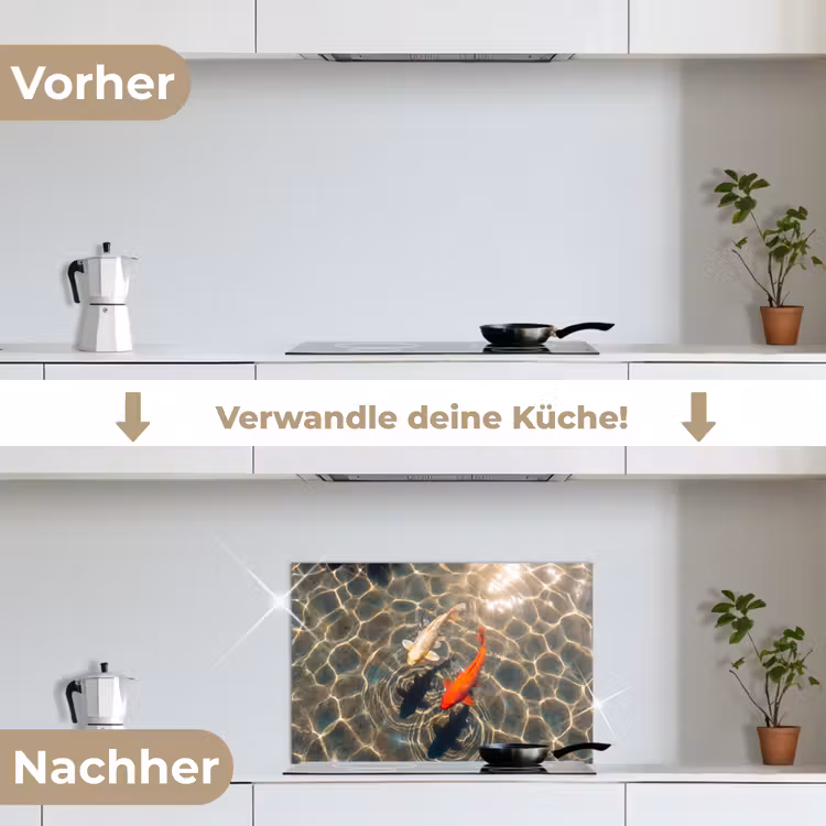 Vis - Water - Dieren - Oranje - Goud keuken achterwand spatscherm klein -voor_na_DE