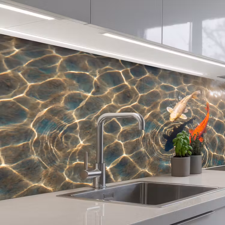 Vis - Water - Dieren - Oranje - Goud keuken achterwand 2 middel -3d_schuin