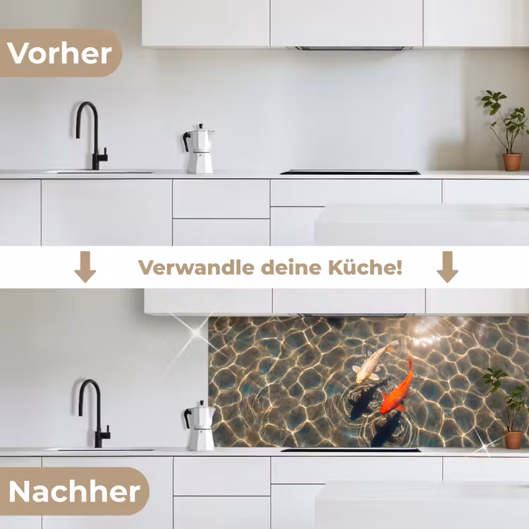 Vis - Water - Dieren - Oranje - Goud keuken achterwand 2 middel -voor-na_DE