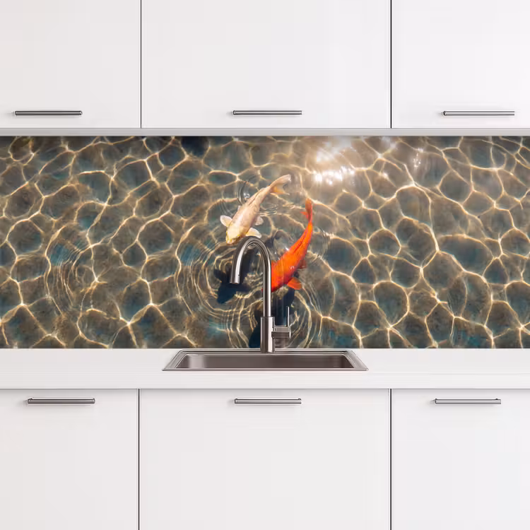 Vis - Water - Dieren - Oranje - Goud keuken achterwand 2 middel -3d