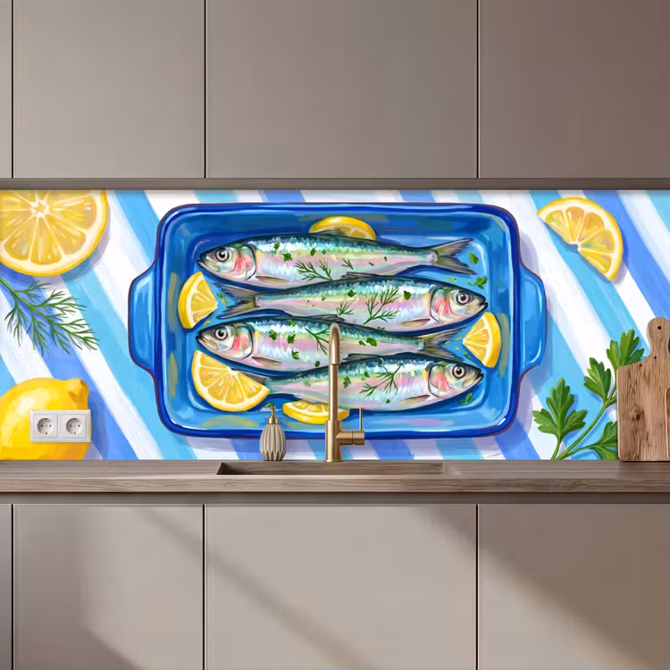 Vis - Citroen - Kruiden - Eten - Blauw keuken achterwand 2 middel zz_3dshopping