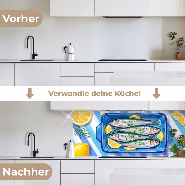 Vis - Citroen - Kruiden - Eten - Blauw keuken achterwand 2 middel -voor-na_DE