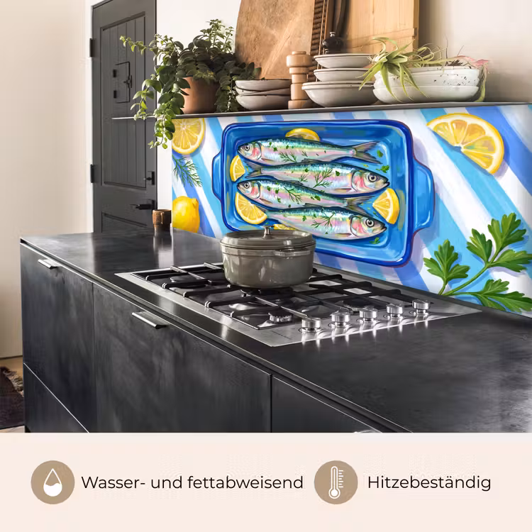 Vis - Citroen - Kruiden - Eten - Blauw keuken achterwand 2 middel -usp_DE