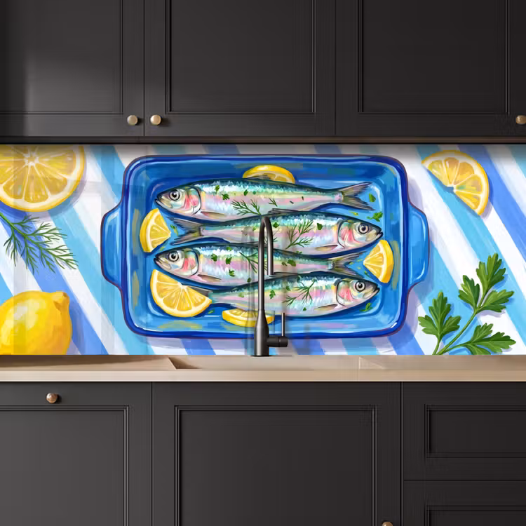 Vis - Citroen - Kruiden - Eten - Blauw keuken achterwand 2 middel -sfeer1