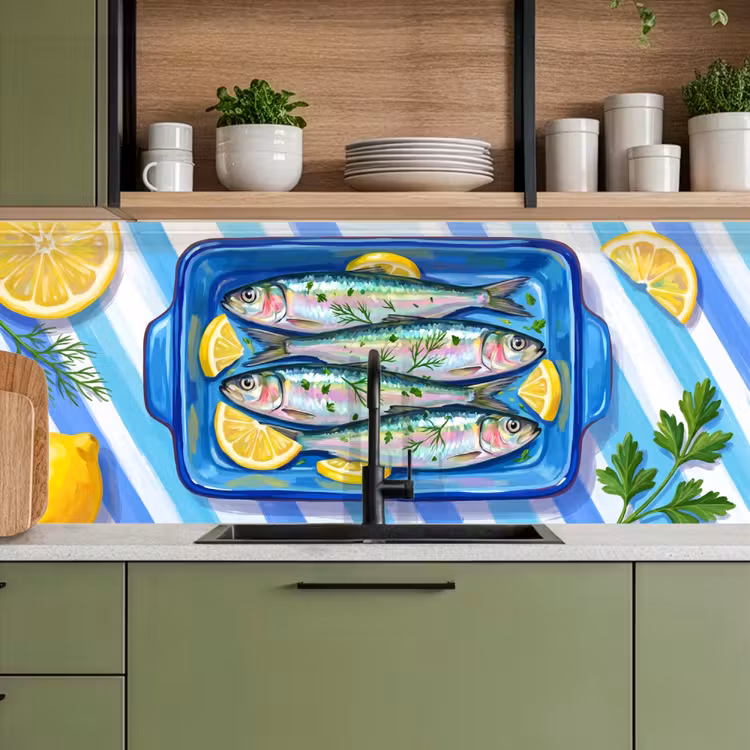 Vis - Citroen - Kruiden - Eten - Blauw keuken achterwand 2 middel -sfeer3
