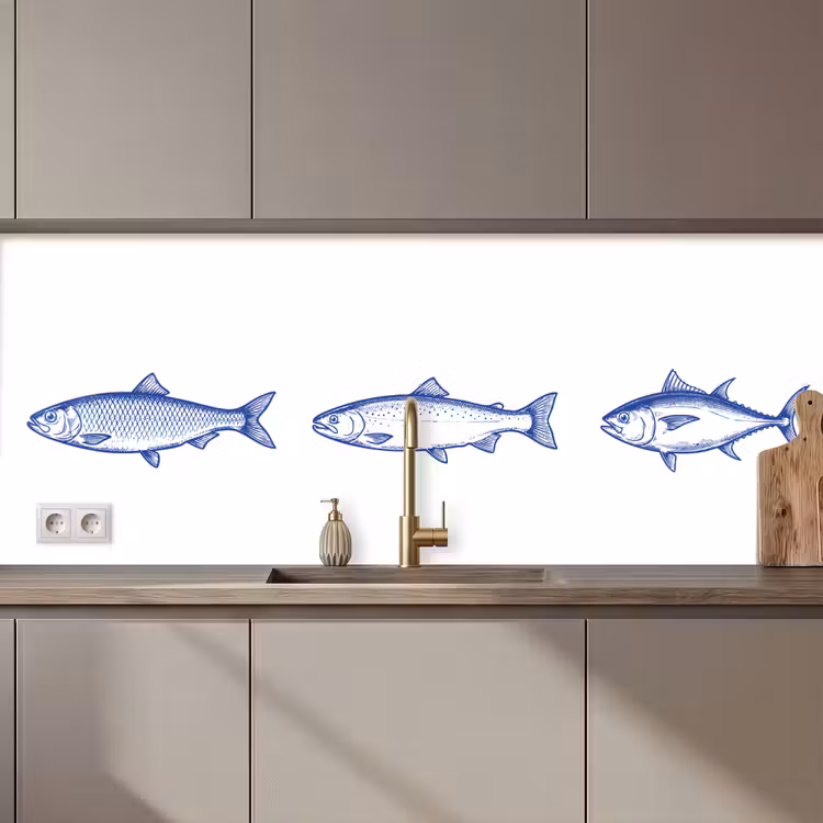 Küchenrückwand - Fische - Blau - Weiß