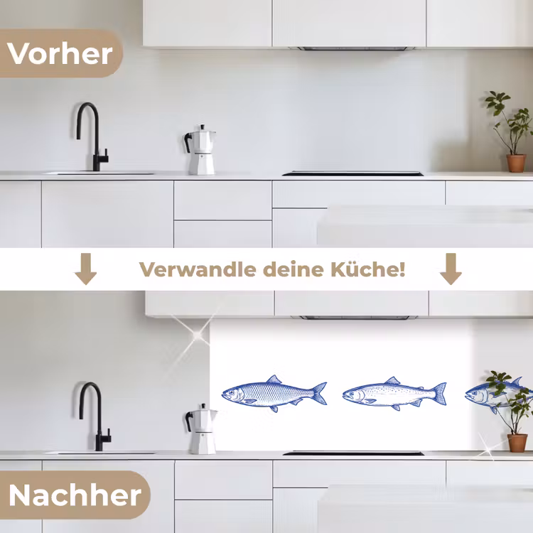 Vissen - Blauw - Wit keuken achterwand 2 middel -voor-na_DE