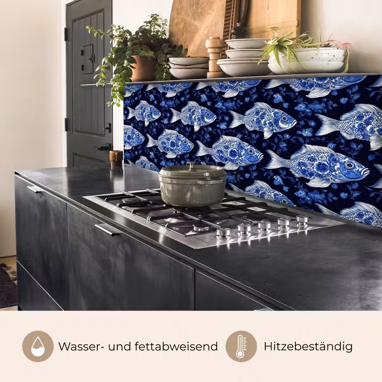Vissen - Bloemen - Blauw keuken achterwand 2 middel 871 -usp_DE