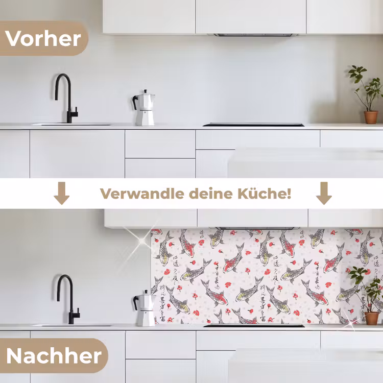 Vis - Koi - Bloemen - Patronen keuken achterwand 2 middel 871 -voor-na_DE