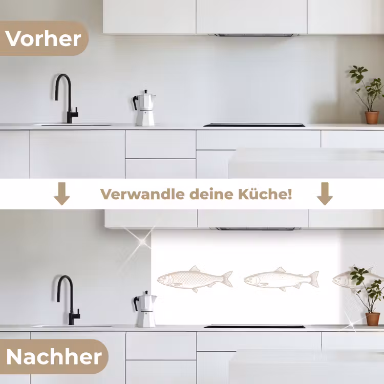 Vissen - Wit - Beige keuken achterwand 2 middel -voor-na_DE