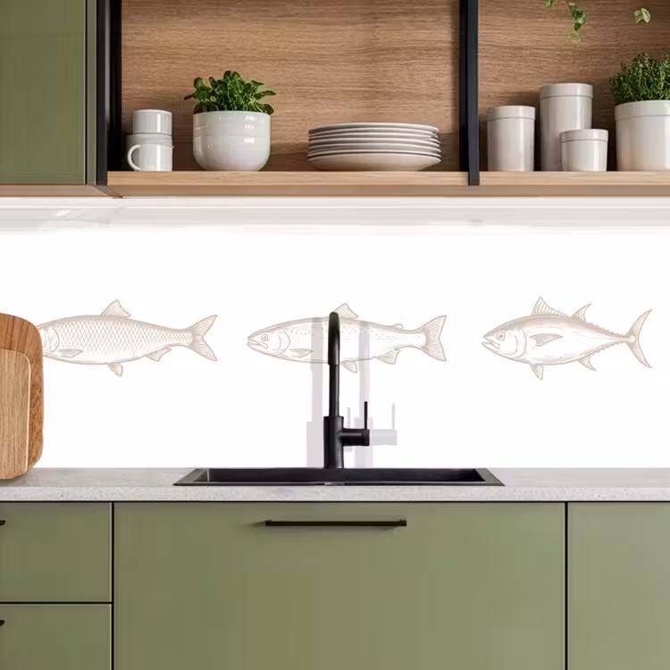 Vissen - Wit - Beige keuken achterwand 2 middel -sfeer3