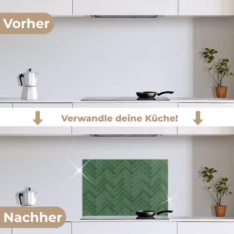 Visgraat - Wandtegel - Bosgroen keuken achterwand spatscherm klein 900 -voor_na_DE