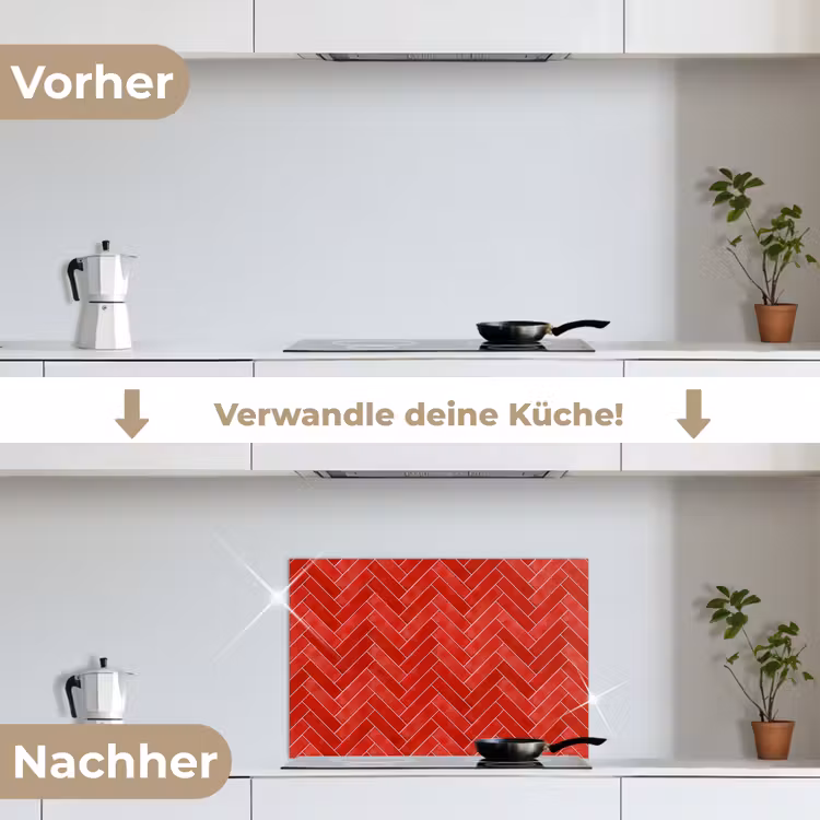 Visgraat - Tegel - Rood keuken achterwand spatscherm klein 900 -voor_na_DE