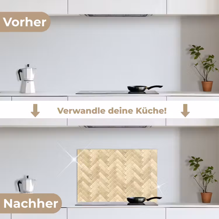 Visgraat - Tegel - Zand keuken achterwand spatscherm klein 900 -voor_na_DE