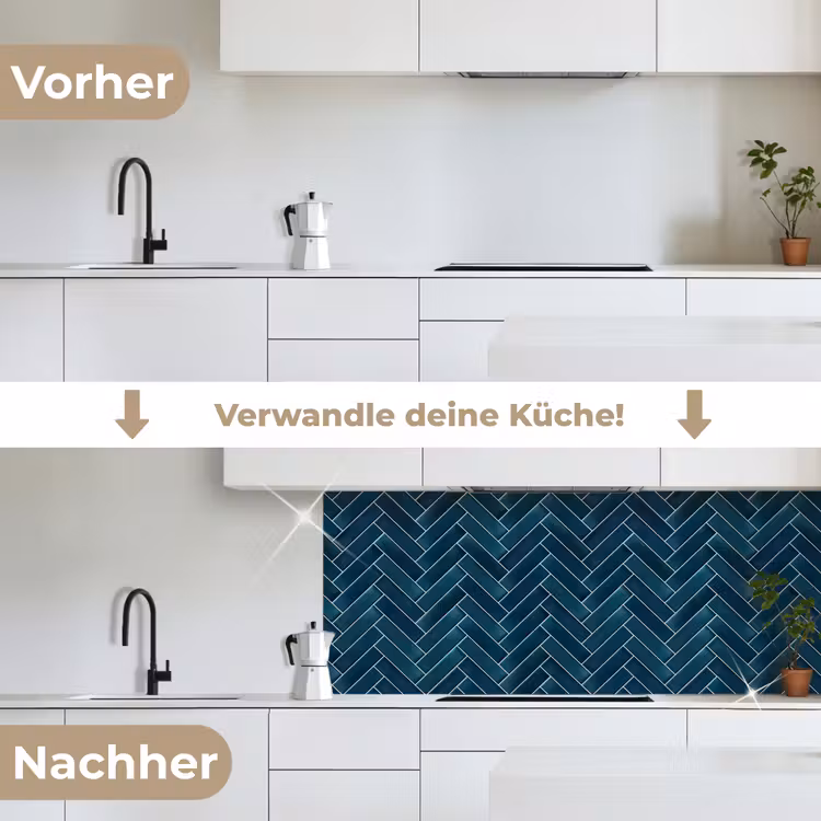 Visgraatmotief - Tegels - Diepblauw keuken achterwand 2 middel 871 -voor-na_DE