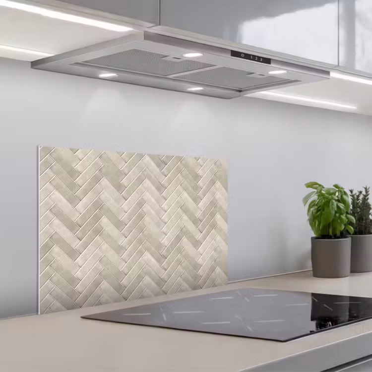 Visgraat - Wandtegel - Beige keuken achterwand spatscherm klein 900 -3d_schuin