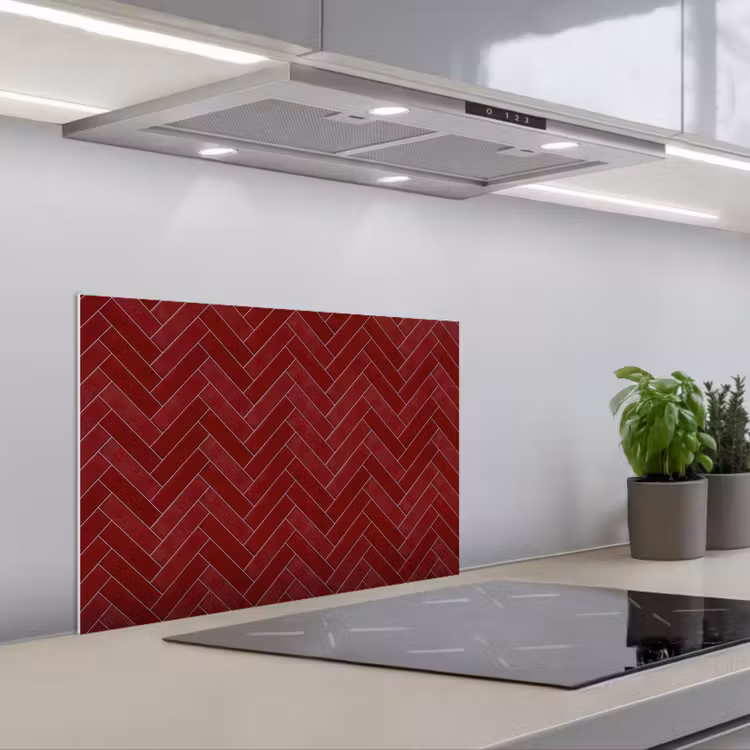 Visgraat - Wandtegel - Bordeaux - Rood keuken achterwand spatscherm klein 900 -3d_schuin