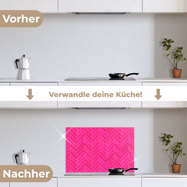 Visgraat - Wandtegel - Fuchsia - Roze keuken achterwand spatscherm klein 900 -voor_na_DE